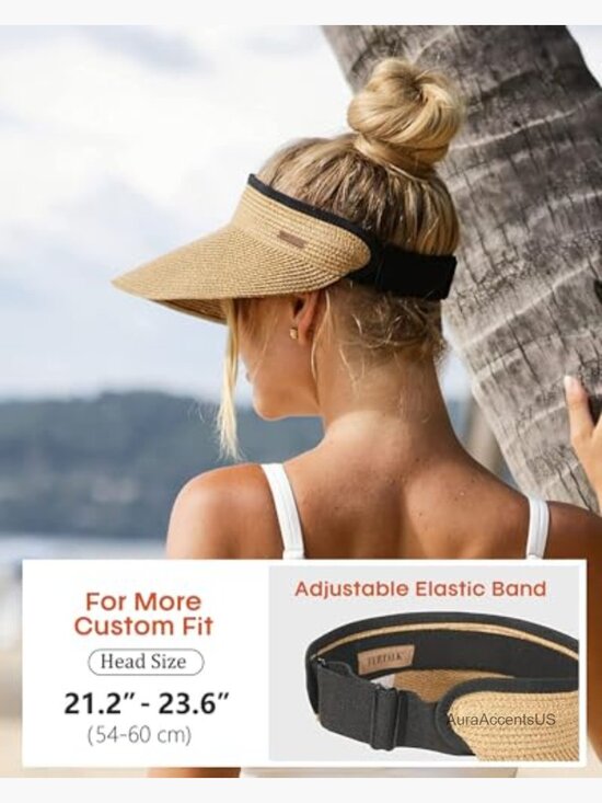 Women\'s Straw Packable Sun Visor Hat UPF 80+ Beach Travel main image 7